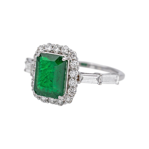 Bague 54 Bague en or blanc 18 carats avec émeraude et diamants 58 Facettes 5069573RV