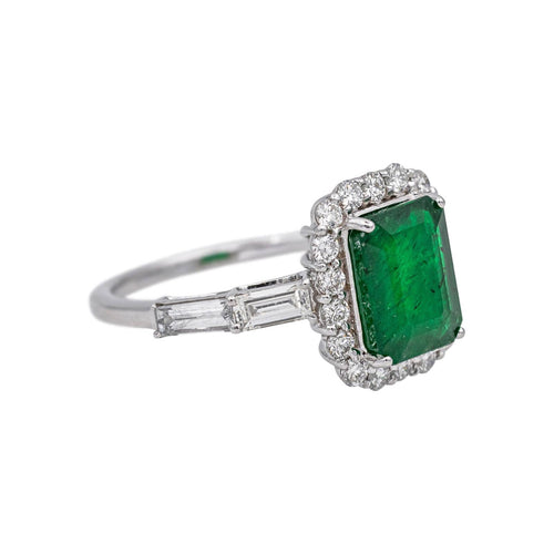 Bague 54 Bague en or blanc 18 carats avec émeraude et diamants 58 Facettes 5069573RV