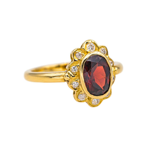 Bague 54.5 Bague Pompadour en or jaune 18 carats grenat et diamants 58 Facettes 4824714CN