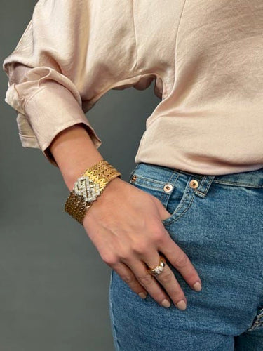 Bracelet Bracelet manchette en or jaune et or blanc, diamants 58 Facettes 1165771CN