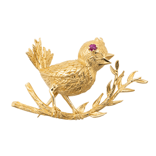 Broche Boucheron - Broche oiseau en or jaune et rubis 58 Facettes 3246212CN