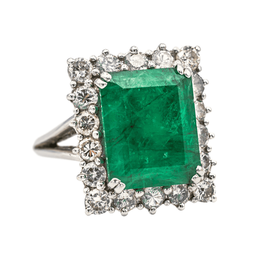 Bague 51 Bague en or blanc 18 carats avec émeraude et diamants 58 Facettes 3981319RV