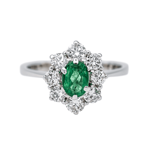 Bague 52.5 Bague pompadour en or blanc 18 carats, émeraude et diamants 58 Facettes 4289521RV