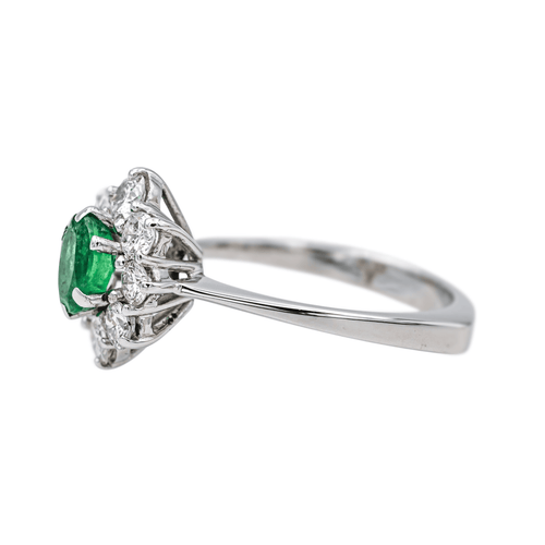 Bague 52.5 Bague pompadour en or blanc 18 carats, émeraude et diamants 58 Facettes 4289521RV