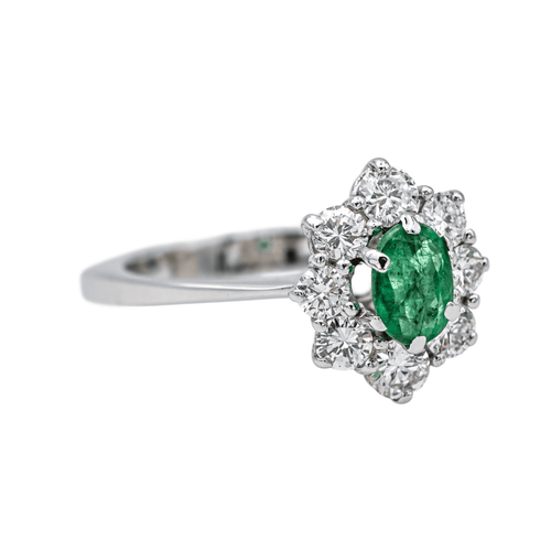 Bague 52.5 Bague pompadour en or blanc 18 carats, émeraude et diamants 58 Facettes 4289521RV
