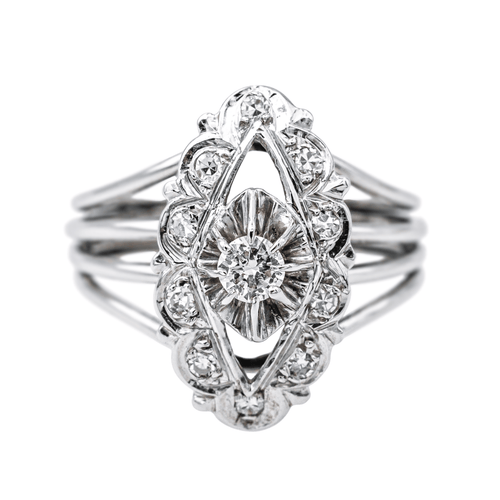 Bague 54 Bague marquise pompadour en or blanc 18 carats et diamants 58 Facettes 4261859RV