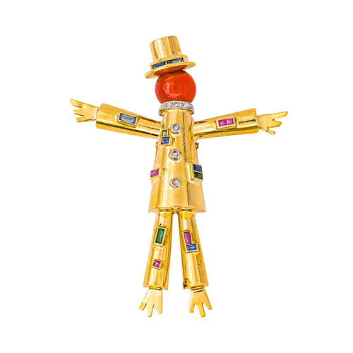 Broche Lacloche - Broche épouvantail en or jaune et platine, cornaline 58 Facettes 4199344CN