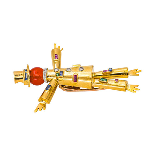 Broche Lacloche - Broche épouvantail en or jaune et platine, cornaline 58 Facettes 4199344CN