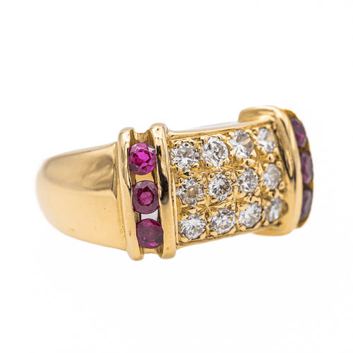 Bague 57 Bague cocktail en or jaune 18 carats avec diamants et rubis 58 Facettes 2399273CN