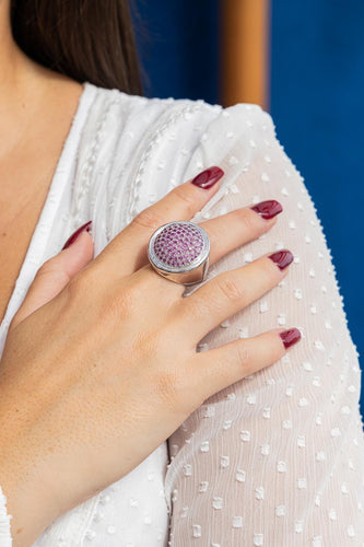 Bague 54 Bague en or blanc 18 carats pavée de saphirs roses 58 Facettes 2383037CN