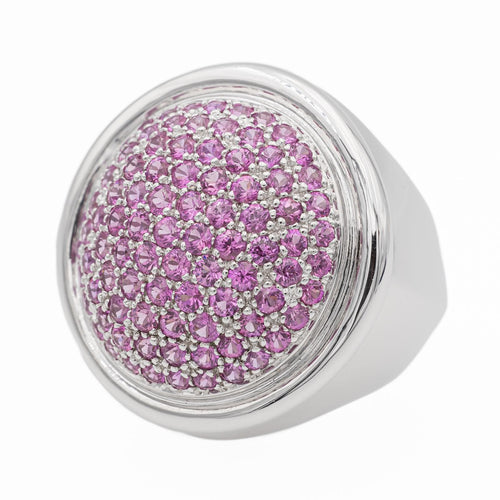 Bague 54 Bague en or blanc 18 carats pavée de saphirs roses 58 Facettes 2383037CN