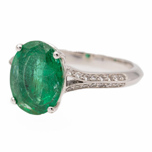 Bague 53 Bague en or blanc 18 carats avec émeraude ovale et diamants 58 Facettes 2543095CN