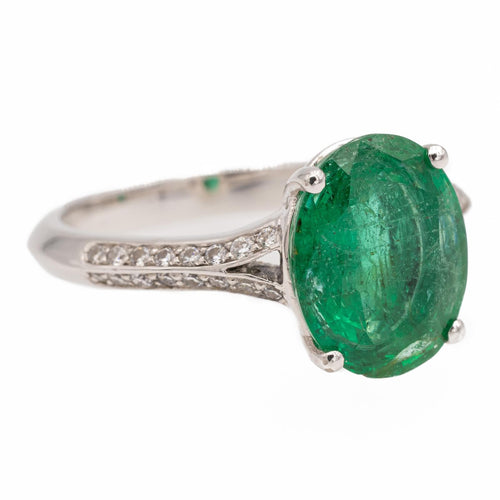 Bague 53 Bague en or blanc 18 carats avec émeraude ovale et diamants 58 Facettes 2543095CN