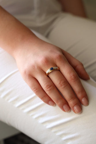 Bague 59 Bague en or jaune et or blanc 18 carats saphir et diamants 58 Facettes 2593579CD