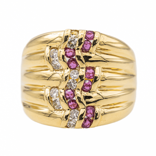 Bague 54 Bague en or jaune 18 carats sertie de rubis et diamants 58 Facettes 2975520CN