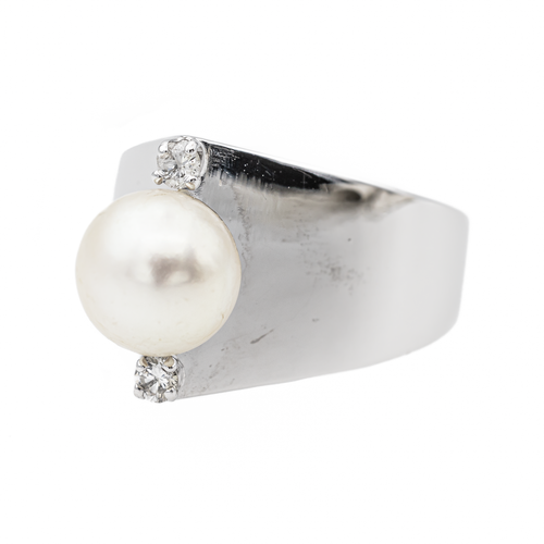 Bague 54 Bague en or blanc 18 carats avec perle et diamants 58 Facettes 2999434CN