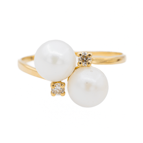 Bague 58 Bague Toi & Moi en or jaune avec perles et diamants 58 Facettes 3105054CN