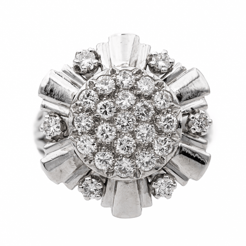 Bague 58 Bague cocktail en or blanc 18 carats pavée de diamants 58 Facettes 3148551CN