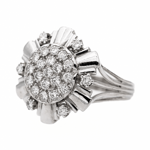Bague 58 Bague cocktail en or blanc 18 carats pavée de diamants 58 Facettes 3148551CN