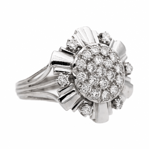 Bague 58 Bague cocktail en or blanc 18 carats pavée de diamants 58 Facettes 3148551CN