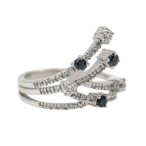 Bague 55 Bague en or blanc 18 carats pavée de saphirs et diamants 58 Facettes 3230381CN