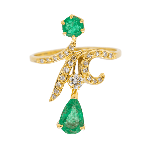 Bague 55 Bague en or jaune 18 carats avec émeraudes et diamants 58 Facettes 3655099CN