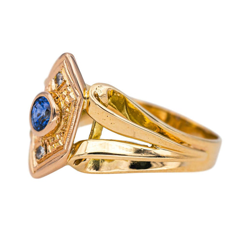 Bague 51 Bague en or jaune et or rose 18 carats avec saphir et diamants 58 Facettes 4651176CN