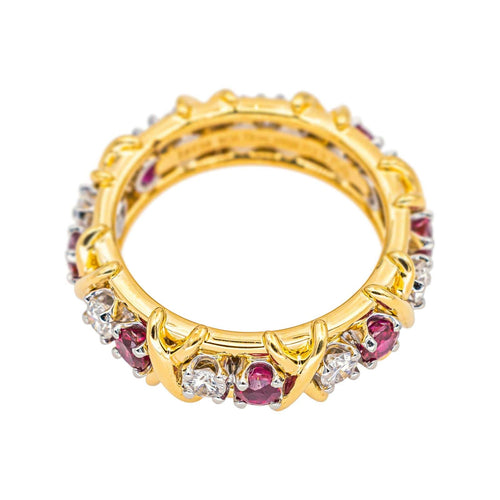 Bague 51 Tiffany & Co - Bague Sixteen Stone en or jaune et platine, rubis et diamants 58 Facettes 4564997CN