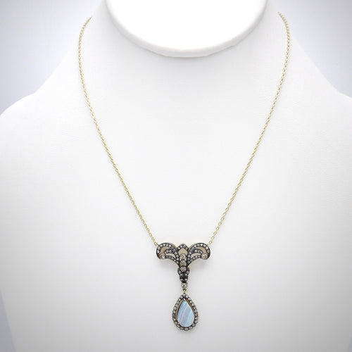Collier Collier vintage avec pendentif en or jaune 14 carats, diamants et opale 58 Facettes