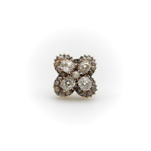 Boucles d'oreilles Boucles d’oreilles victoriennes - Quatrefoil en or 14k avec diamants et perles 58 Facettes