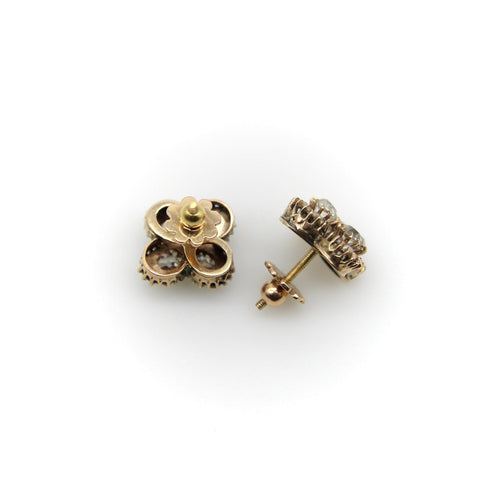 Boucles d'oreilles Boucles d’oreilles victoriennes - Quatrefoil en or 14k avec diamants et perles 58 Facettes