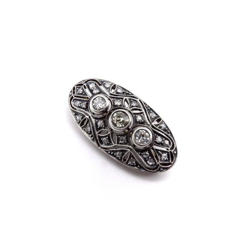 Broche Broche ovale victorienne en argent et or 14 ct avec diamants 58 Facettes