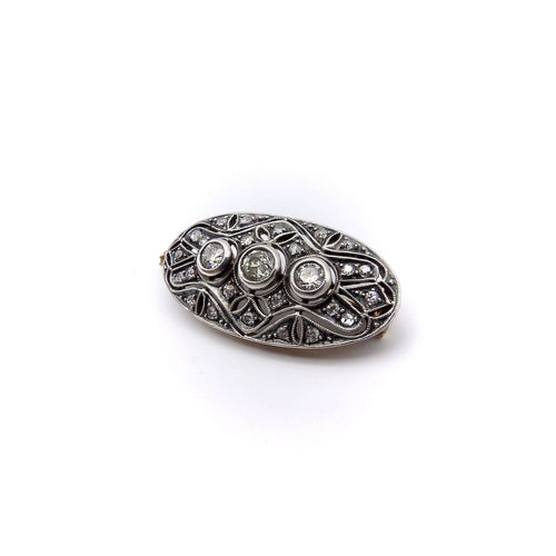 Broche Broche ovale victorienne en argent et or 14 ct avec diamants 58 Facettes