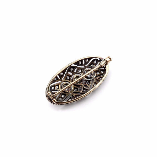 Broche Broche ovale victorienne en argent et or 14 ct avec diamants 58 Facettes