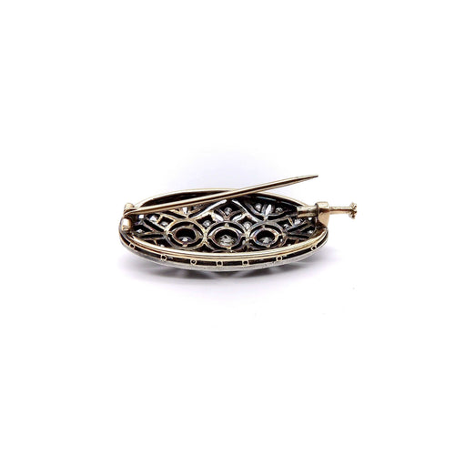 Broche Broche ovale victorienne en argent et or 14 ct avec diamants 58 Facettes