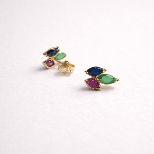 Boucles d'oreilles Boucles d’oreilles feuilles en or jaune 18 carats et émeraude, saphirs 58 Facettes 34287