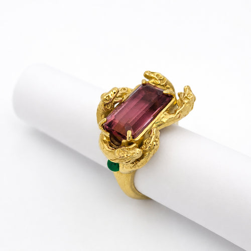 Bague 48 Bague animalière en or jaune 18 carats, tourmaline et calcédoines 58 Facettes 27300