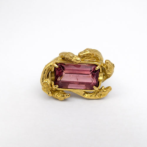 Bague 48 Bague animalière en or jaune 18 carats, tourmaline et calcédoines 58 Facettes 27300
