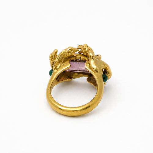 Bague 48 Bague animalière en or jaune 18 carats, tourmaline et calcédoines 58 Facettes 27300