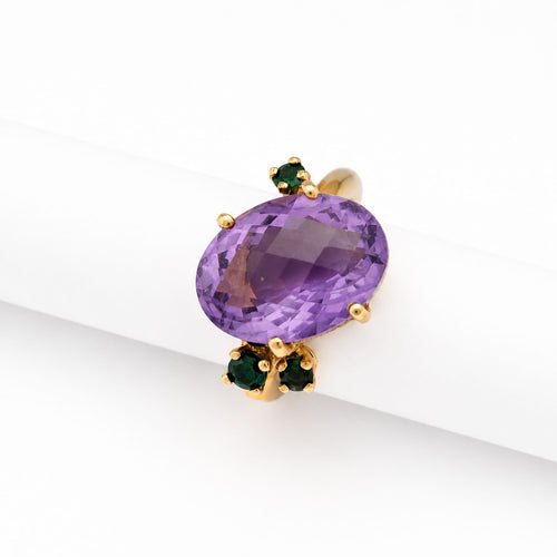 Bague 52.5 Bague cocktail en or jaune, améthyste et tsavorites 58 Facettes 33247