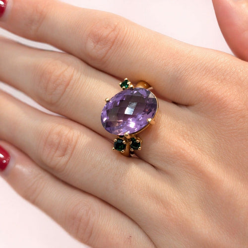 Bague 52.5 Bague cocktail en or jaune, améthyste et tsavorites 58 Facettes 33247