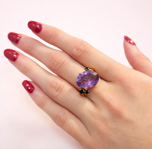 Bague 52.5 Bague cocktail en or jaune, améthyste et tsavorites 58 Facettes 33247