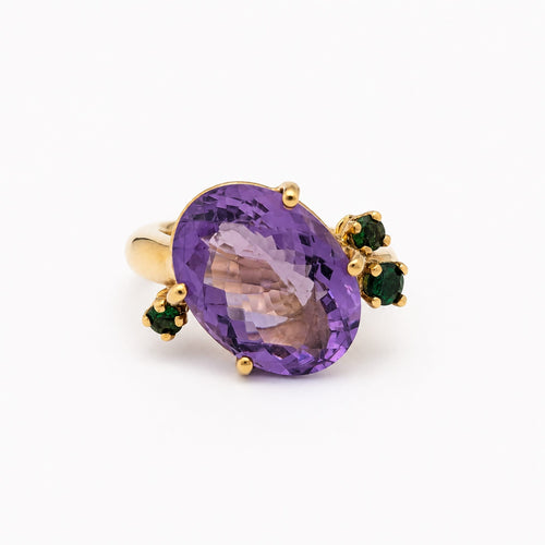 Bague 52.5 Bague cocktail en or jaune, améthyste et tsavorites 58 Facettes 33247