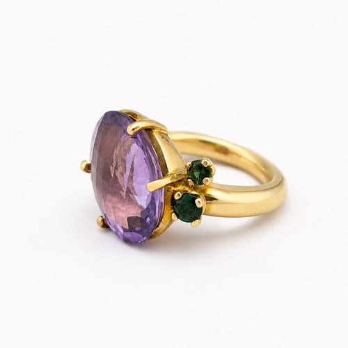 Bague 52.5 Bague cocktail en or jaune, améthyste et tsavorites 58 Facettes 33247