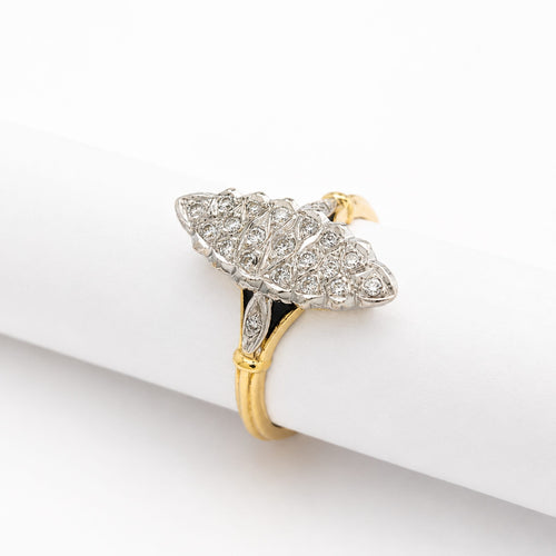Bague 54 Bague marquise en or jaune et or blanc 18 carats, diamants 58 Facettes 34598