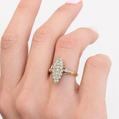Bague 54 Bague marquise en or jaune et or blanc 18 carats, diamants 58 Facettes 34598