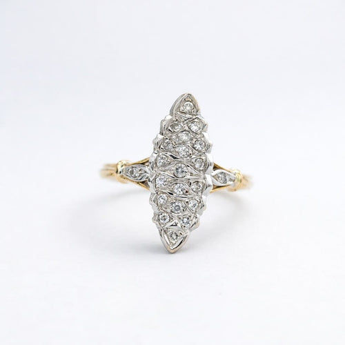 Bague 54 Bague marquise en or jaune et or blanc 18 carats, diamants 58 Facettes 34598