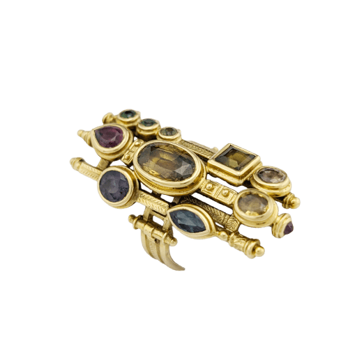 Bague 53 Bague architecturale en or jaune 18 carats et pierres fines polychromes 58 Facettes 34550