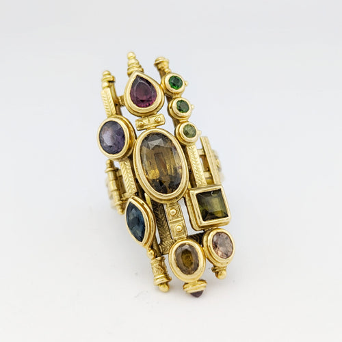 Bague 53 Bague architecturale en or jaune 18 carats et pierres fines polychromes 58 Facettes 34550