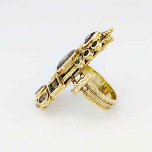 Bague 53 Bague architecturale en or jaune 18 carats et pierres fines polychromes 58 Facettes 34550
